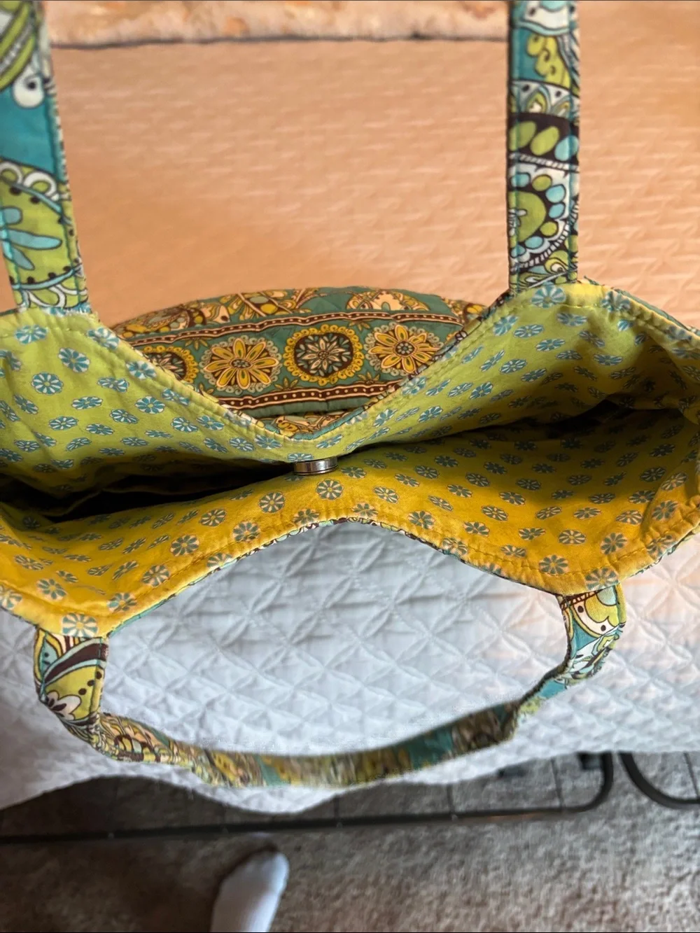 Vera Bradley Teal and Yellow Paisley Quilted Tote